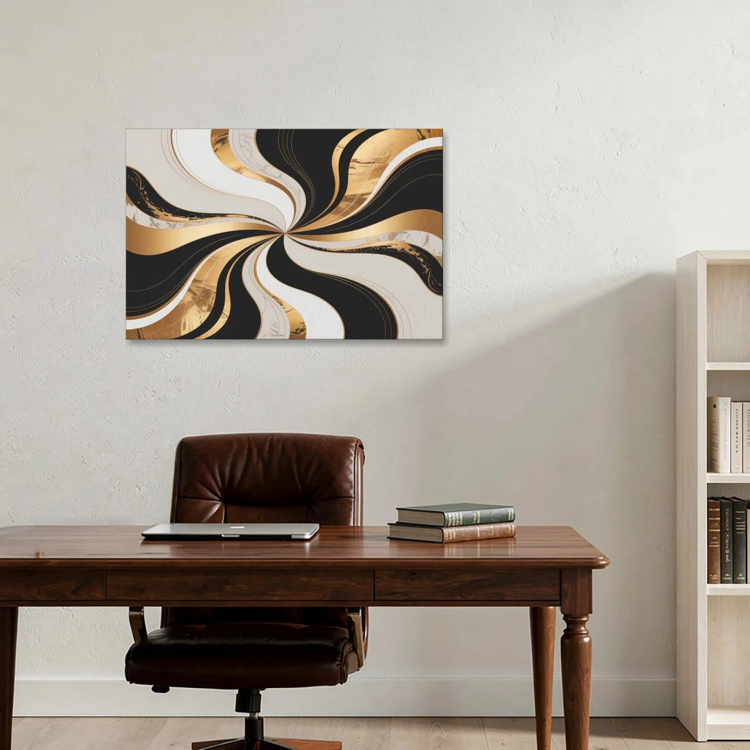 Elegant Interplay Black White and Gold Abstract - Canvas Wall Art - Office - 36x24