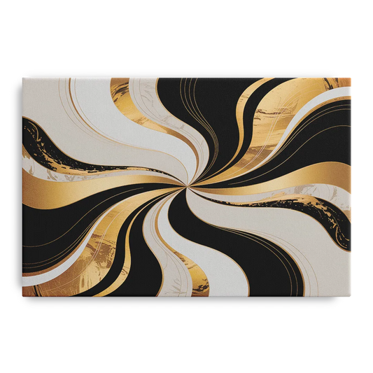 Elegant Interplay Black White and Gold Abstract - Canvas Wall Art
