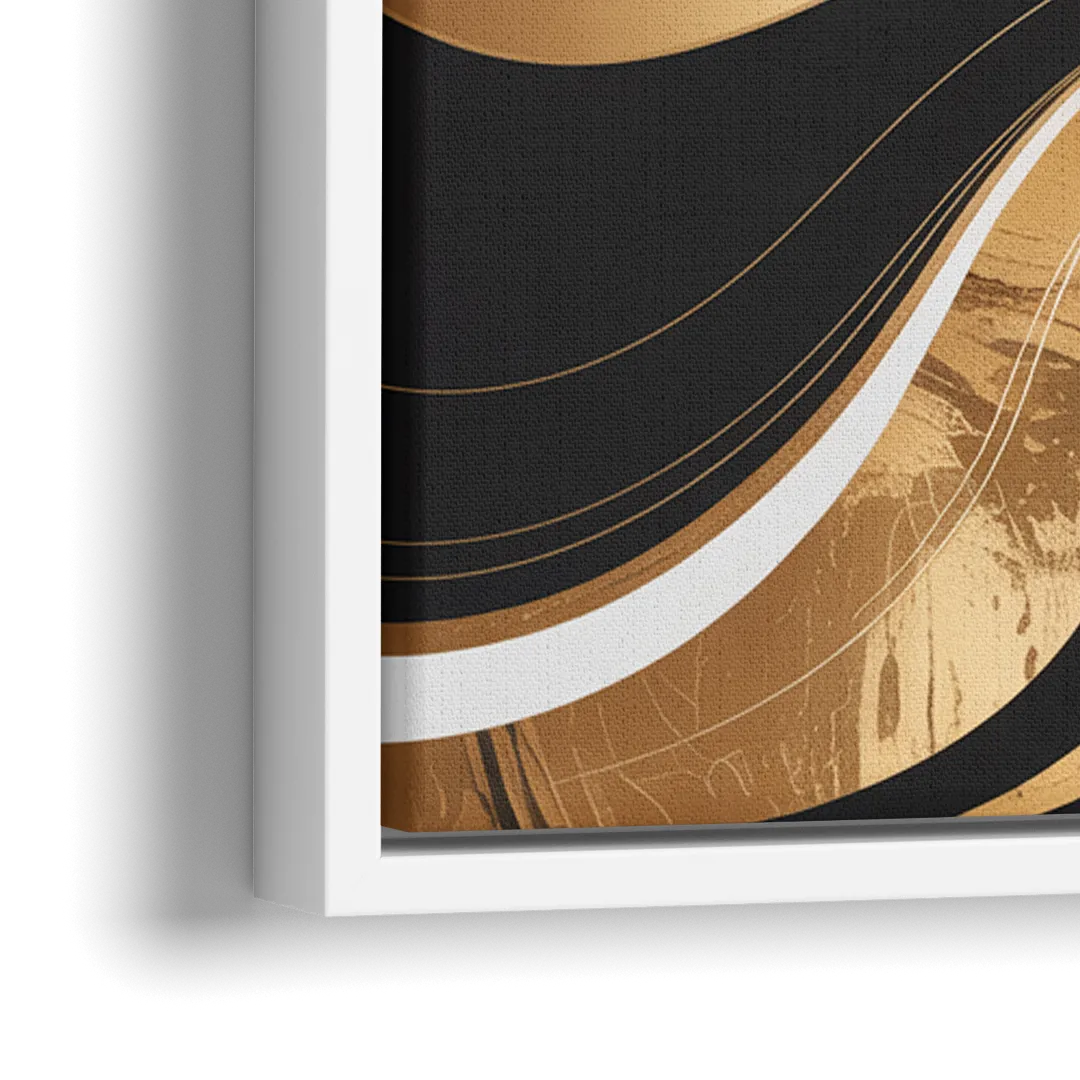 Elegant Interplay Black White and Gold Abstract - Close-Up White Frame Canvas