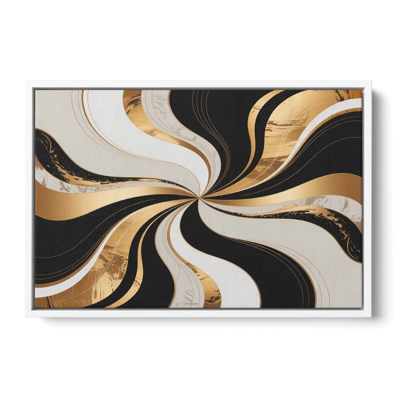 Elegant Interplay Black White and Gold Abstract Front - White Canvas Wall Art