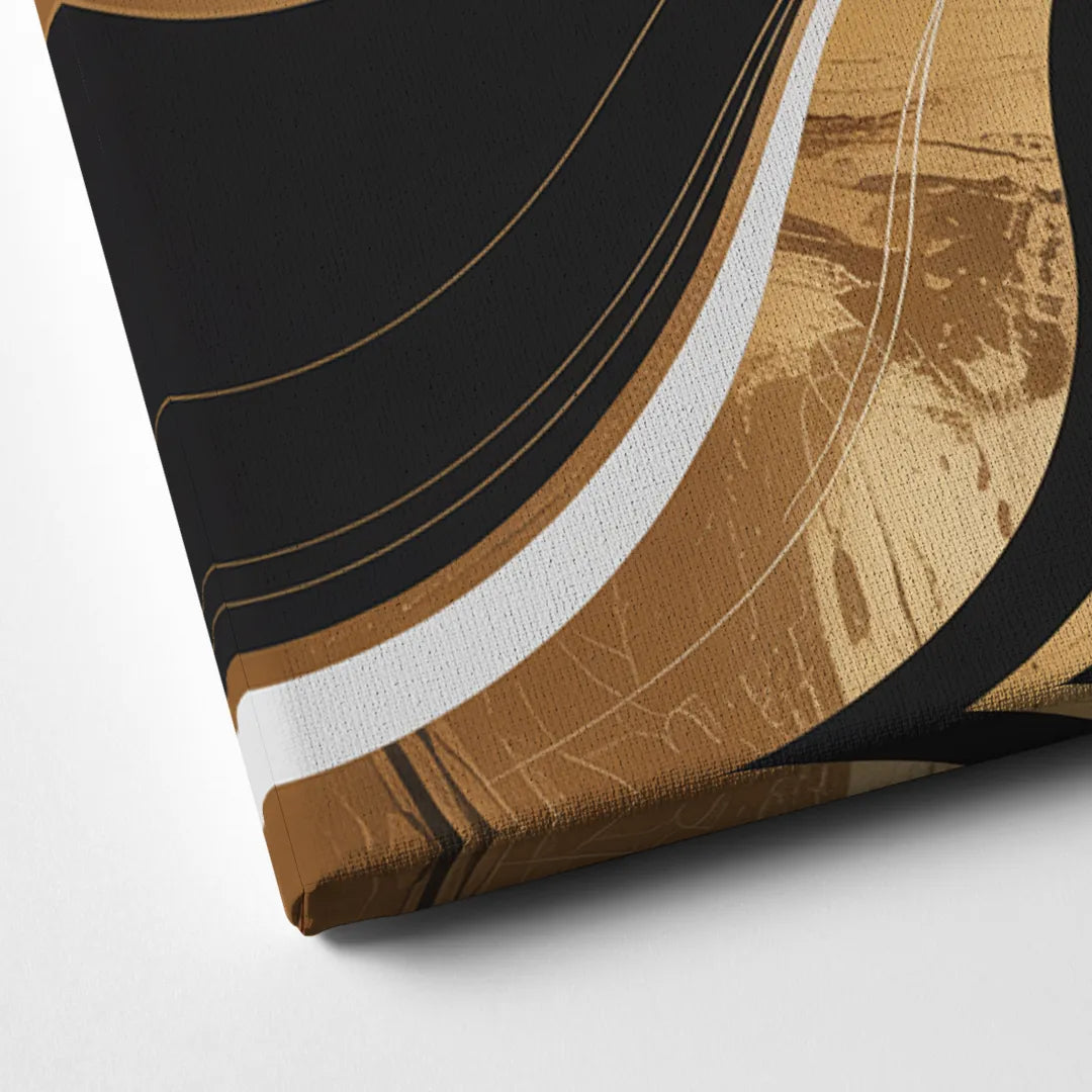 Elegant Interplay Black White and Gold Abstract Canvas Close Up