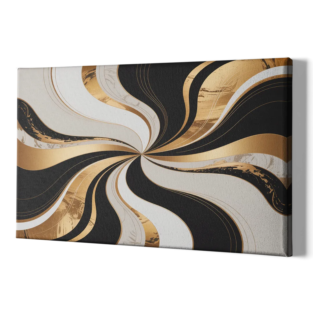 Elegant Interplay Black White and Gold Abstract - Canvas Print Art Sides