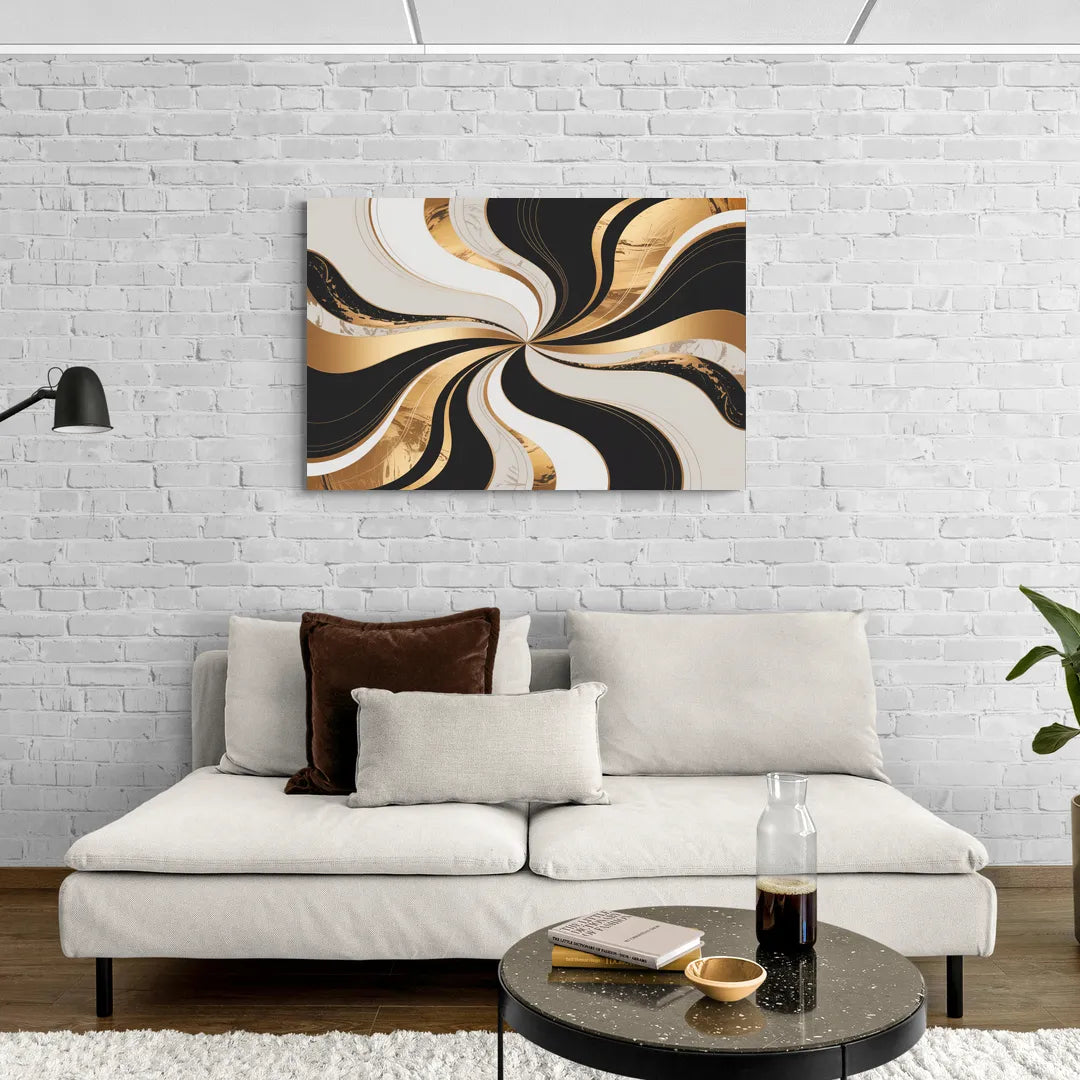 Elegant Interplay Black White and Gold Abstract - Canvas Wall Art Living Room