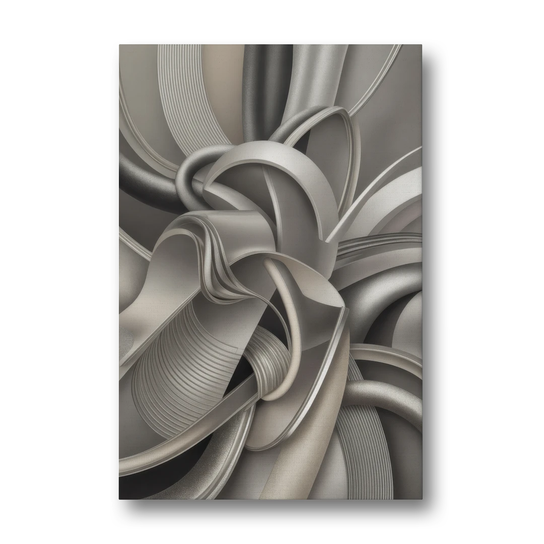 Elegant Intertwine Grey and Silver Abstract - Canvas Wall Art - Front