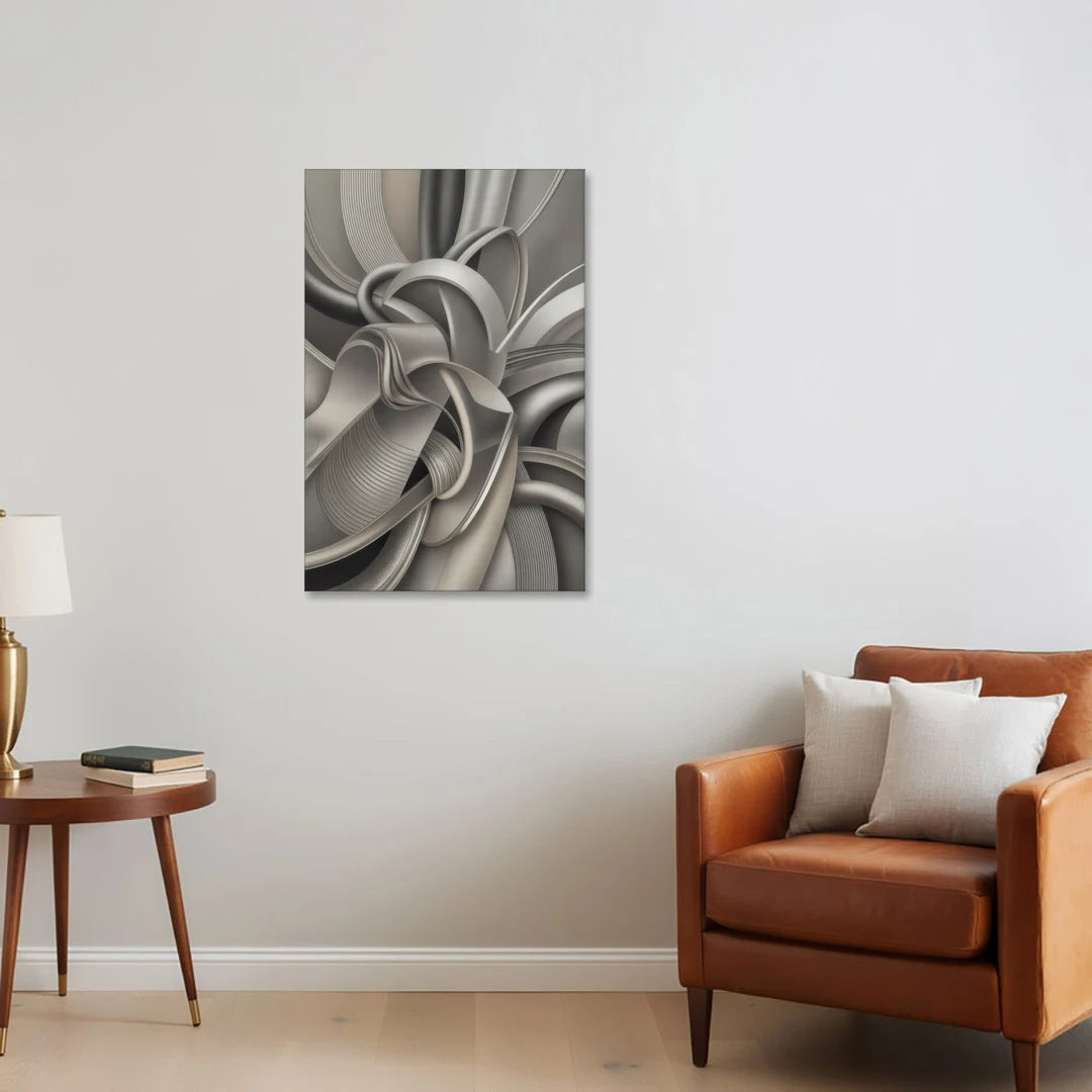 Elegant Intertwine Grey and Silver Abstract - Canvas Wall Art - Sofa - 24x36
