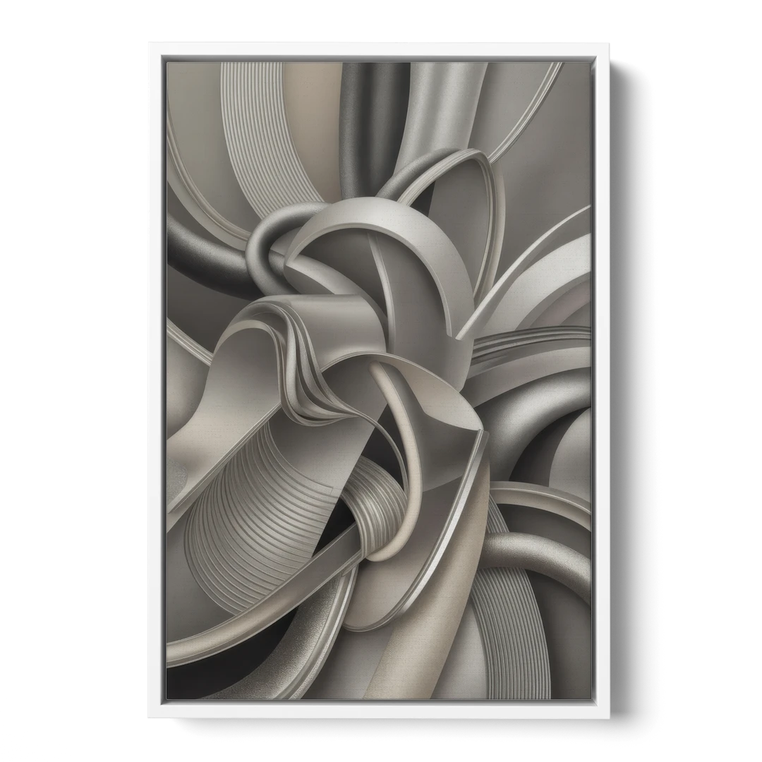 Elegant Intertwine Grey and Silver Abstract - White Framed Canvas Wall Art - Front