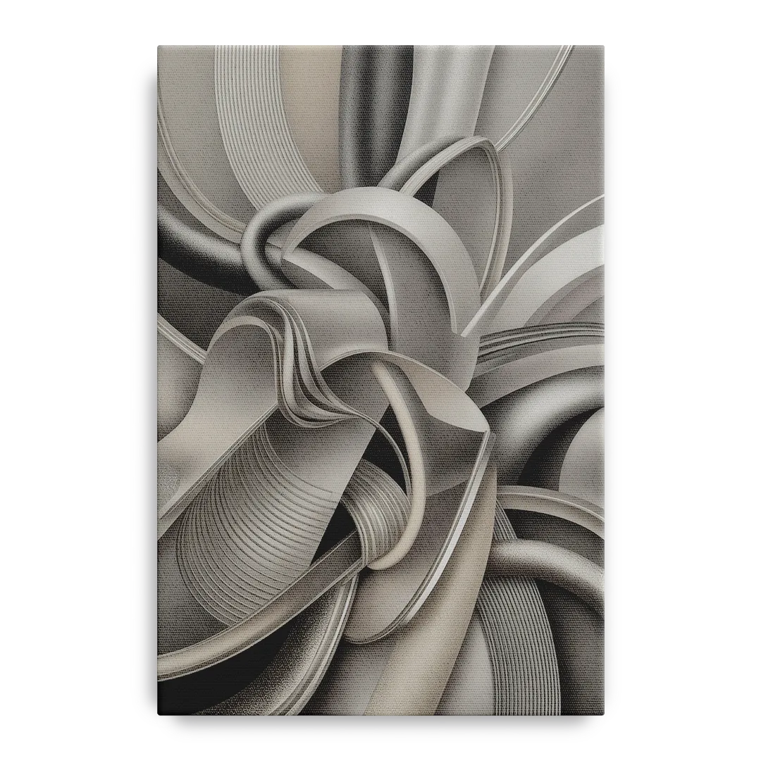 Elegant Intertwine Grey and Silver Abstract - Canvas Wall Art