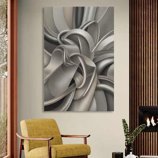 Elegant Intertwine Grey and Silver Abstract Living Room - Canvas Wall Art