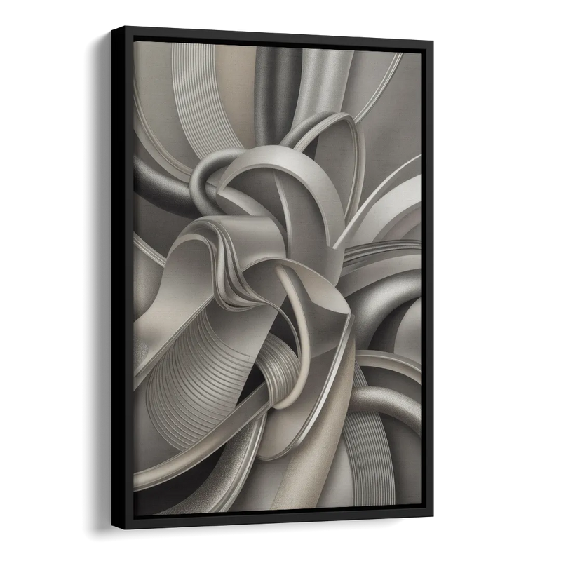 Elegant Intertwine Grey and Silver Abstract Side - Black Canvas Wall Art