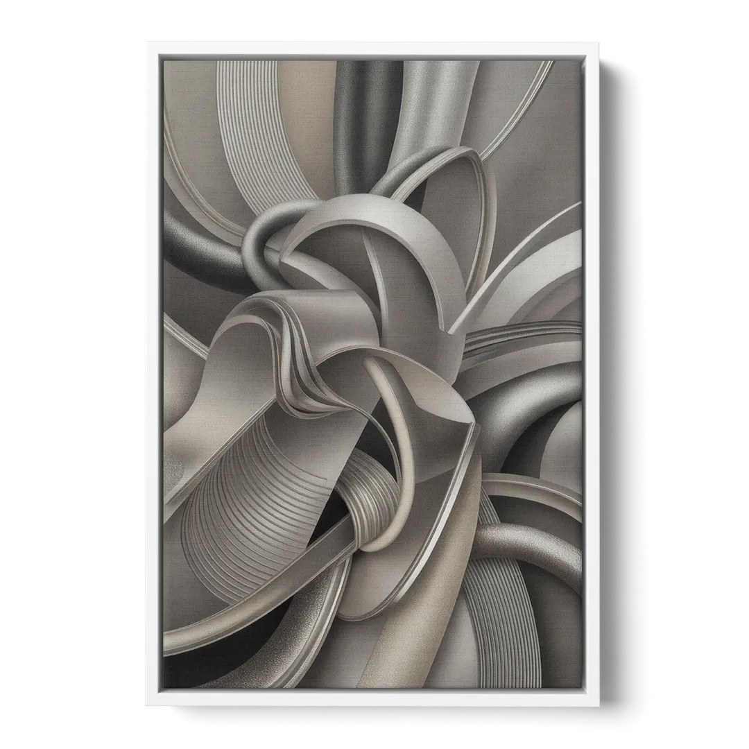 Elegant Intertwine Grey and Silver Abstract - White Frame Canvas