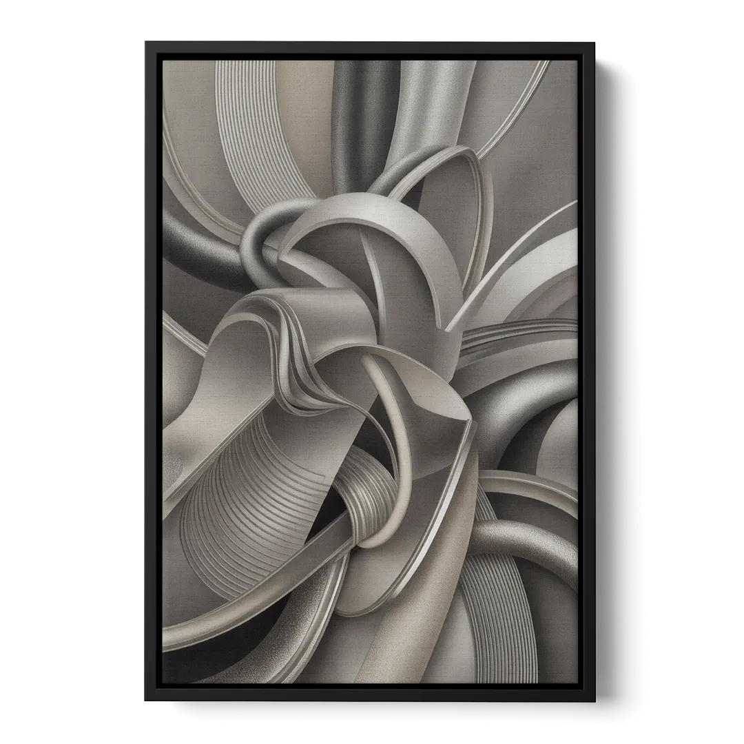 Elegant Intertwine Grey and Silver Abstract - Black Frame Canvas