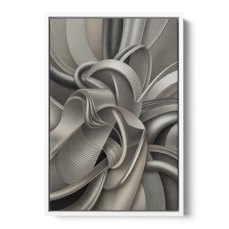 Elegant Intertwine Grey and Silver Abstract Front - White Canvas Wall Art