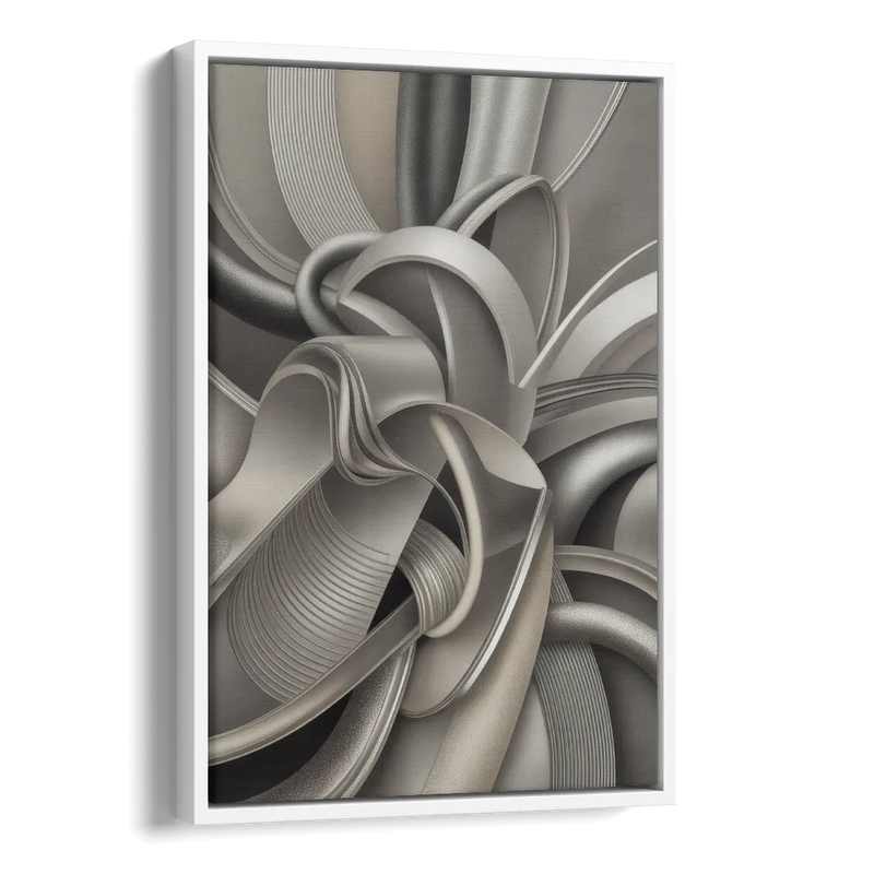 Elegant Intertwine Grey and Silver Abstract Side - White Canvas Wall Art
