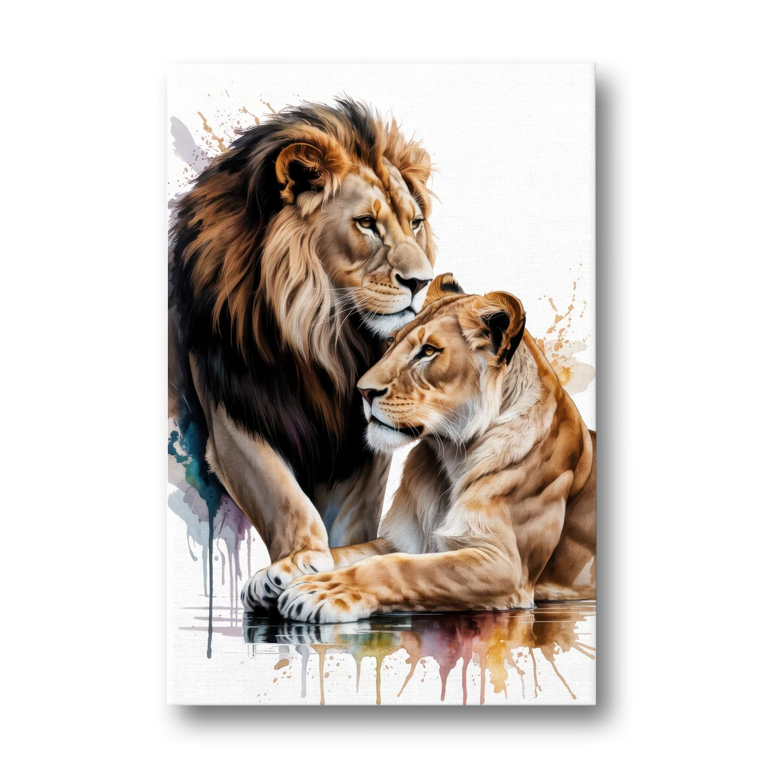 Elegant Lion and Lioness - Canvas Wall Art - Front
