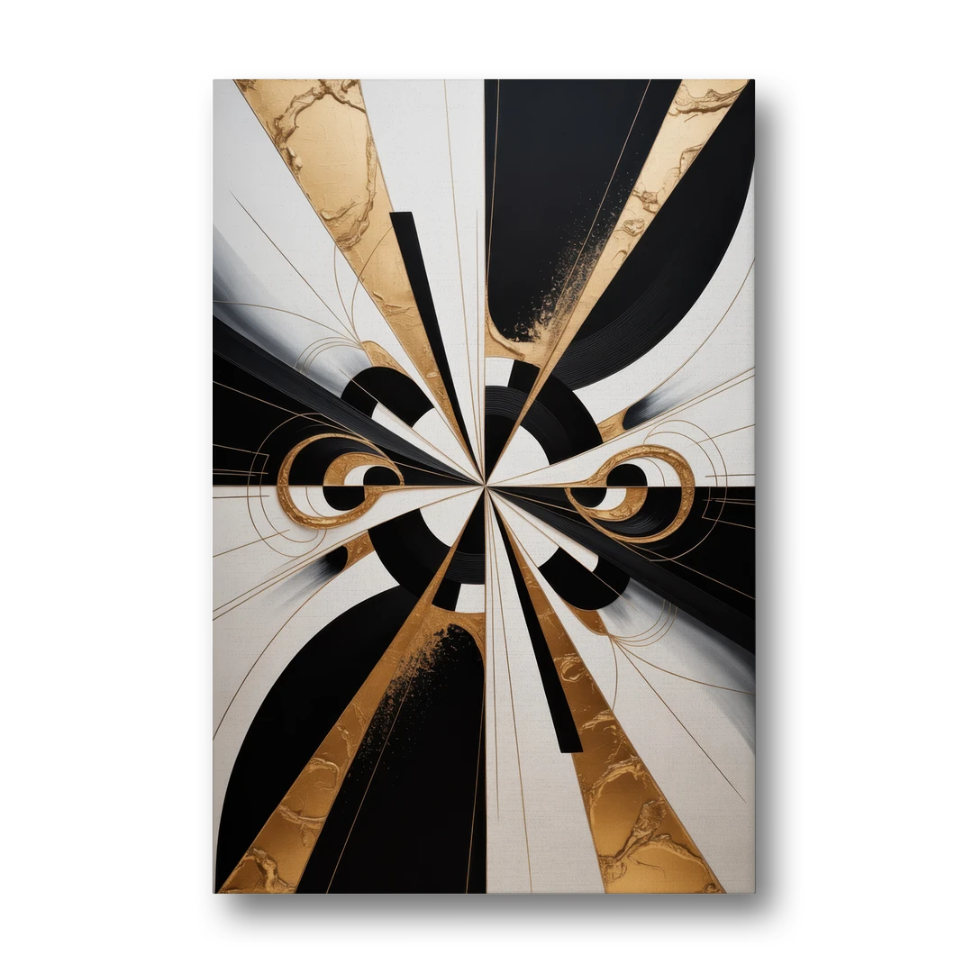 Elegant Luxurious Contrast Black White and Gold Abstract - Canvas Wall Art - Front