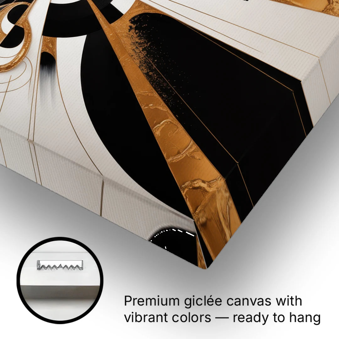 Elegant Luxurious Contrast Black White and Gold Abstract - Canvas Wall Art - Gallery Wrap Corner