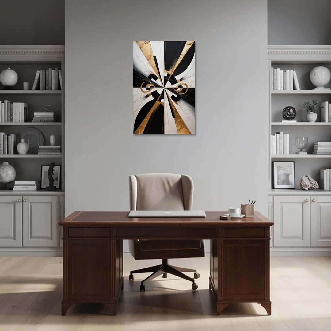 Elegant Luxurious Contrast Black White and Gold Abstract - Canvas Wall Art - Office - 24x36
