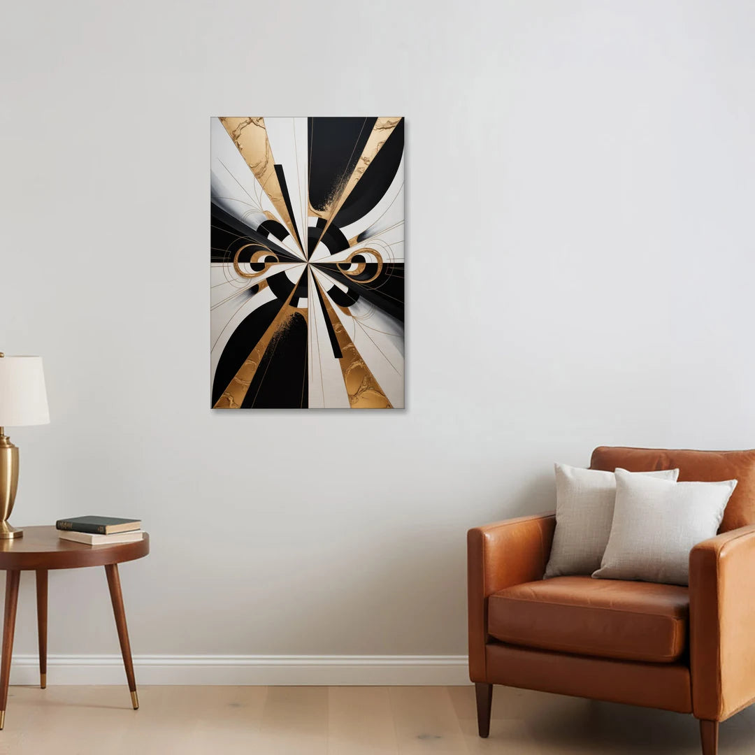Elegant Luxurious Contrast Black White and Gold Abstract - Canvas Wall Art - Sofa - 24x36