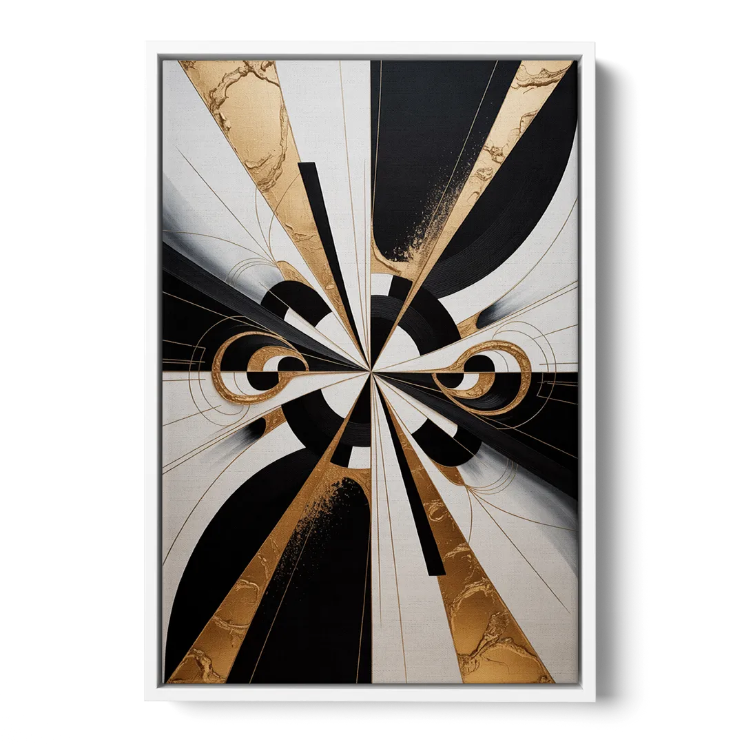 Elegant Luxurious Contrast Black White and Gold Abstract - White Frame Canvas