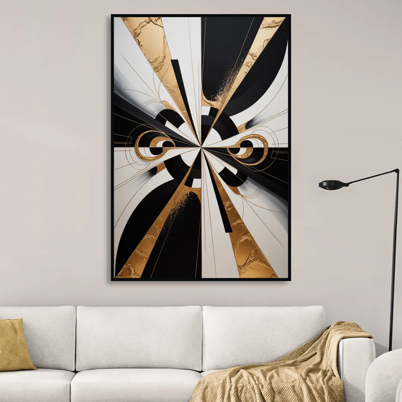 Elegant Luxurious Contrast Black White and Gold Abstract Living Room - Black Canvas Wall Art