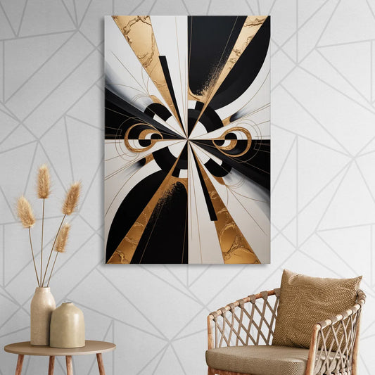 Elegant Luxurious Contrast Black White and Gold Abstract Living Room - Canvas Wall Art