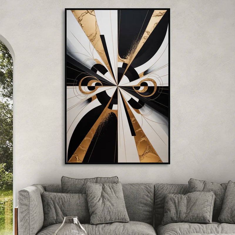 Elegant Luxurious Contrast Black White and Gold Abstract Sitting Room - Black Canvas Wall Art