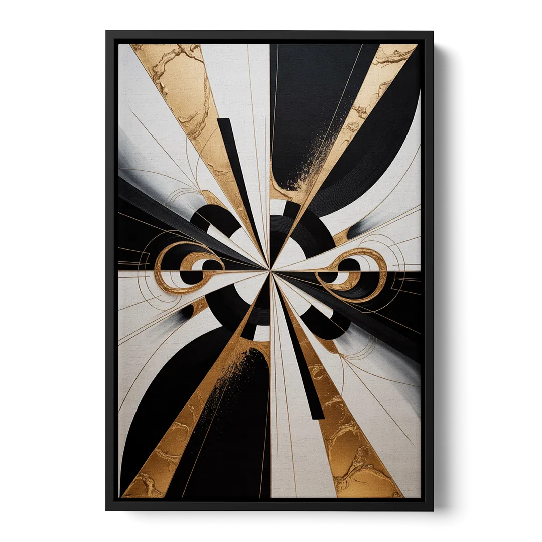 Elegant Luxurious Contrast Black White and Gold Abstract - Black Frame Canvas