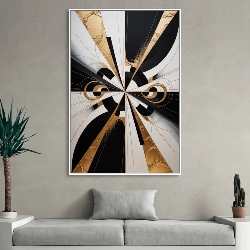 Elegant Luxurious Contrast Black White and Gold Abstract Living Room - White Canvas Wall Art