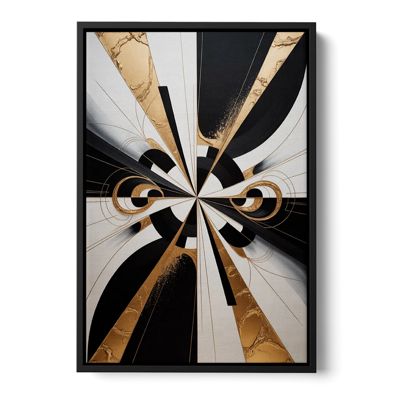 Elegant Luxurious Contrast Black White and Gold Abstract Front - Black Canvas Wall Art
