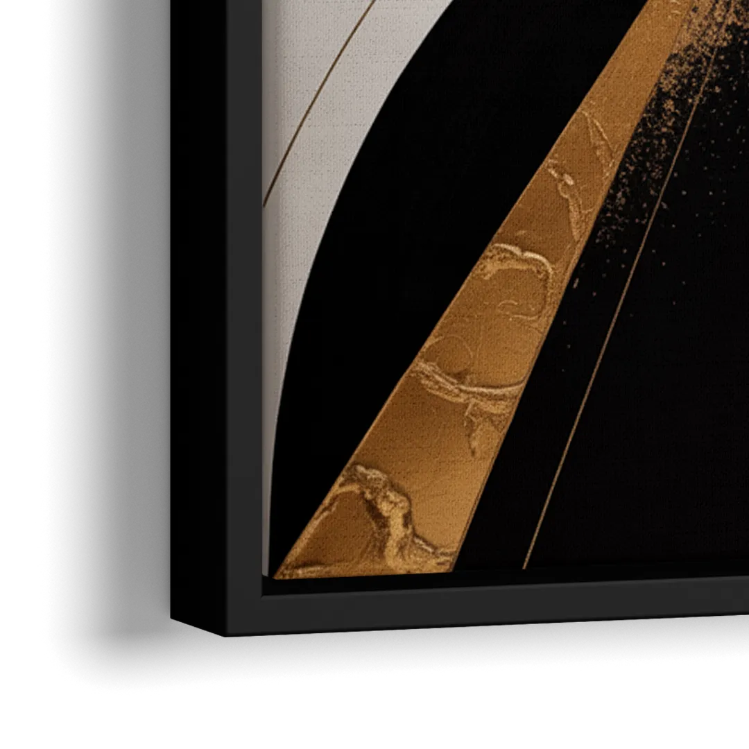 Elegant Luxurious Contrast Black White and Gold Abstract - Close-Up Black Frame Canvas