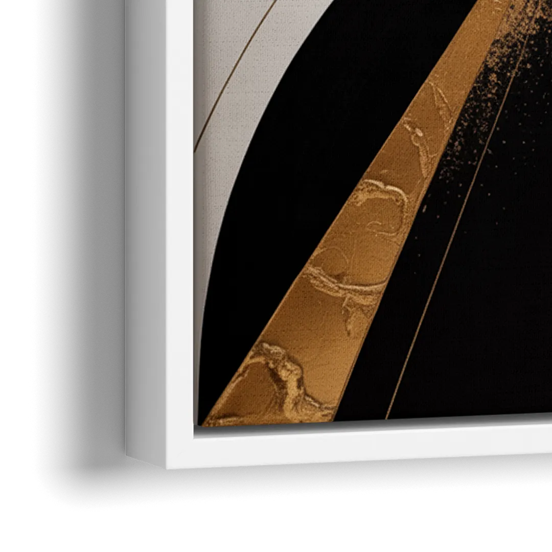 Elegant Luxurious Contrast Black White and Gold Abstract - Close-Up White Frame Canvas