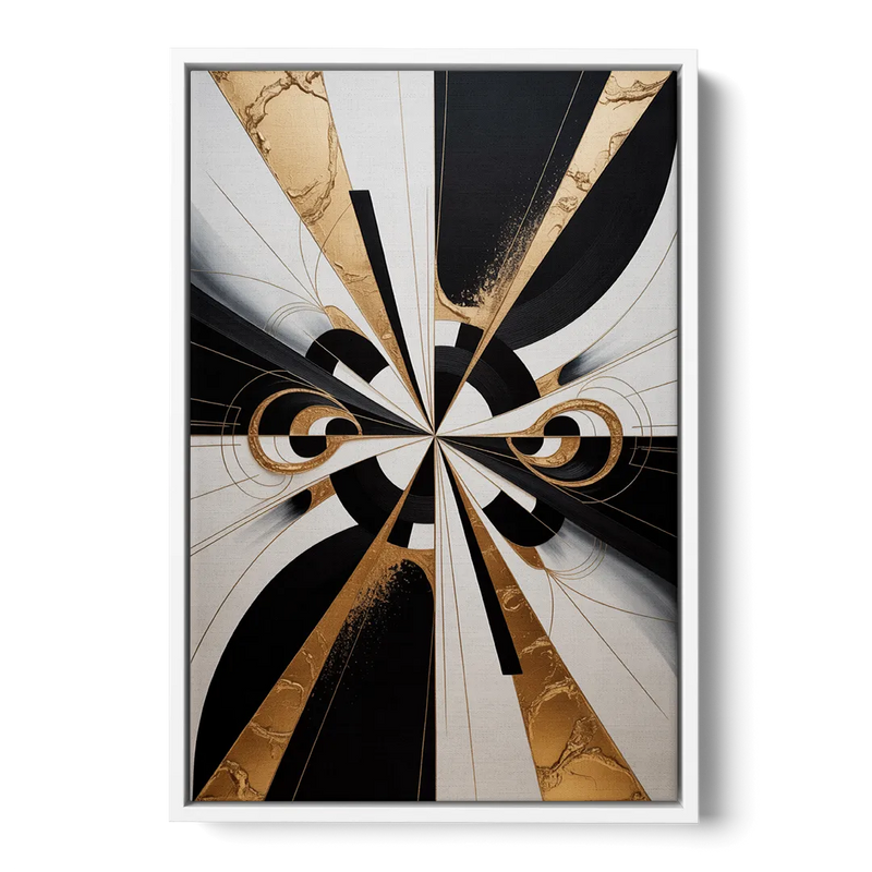 Elegant Luxurious Contrast Black White and Gold Abstract Front - White Canvas Wall Art