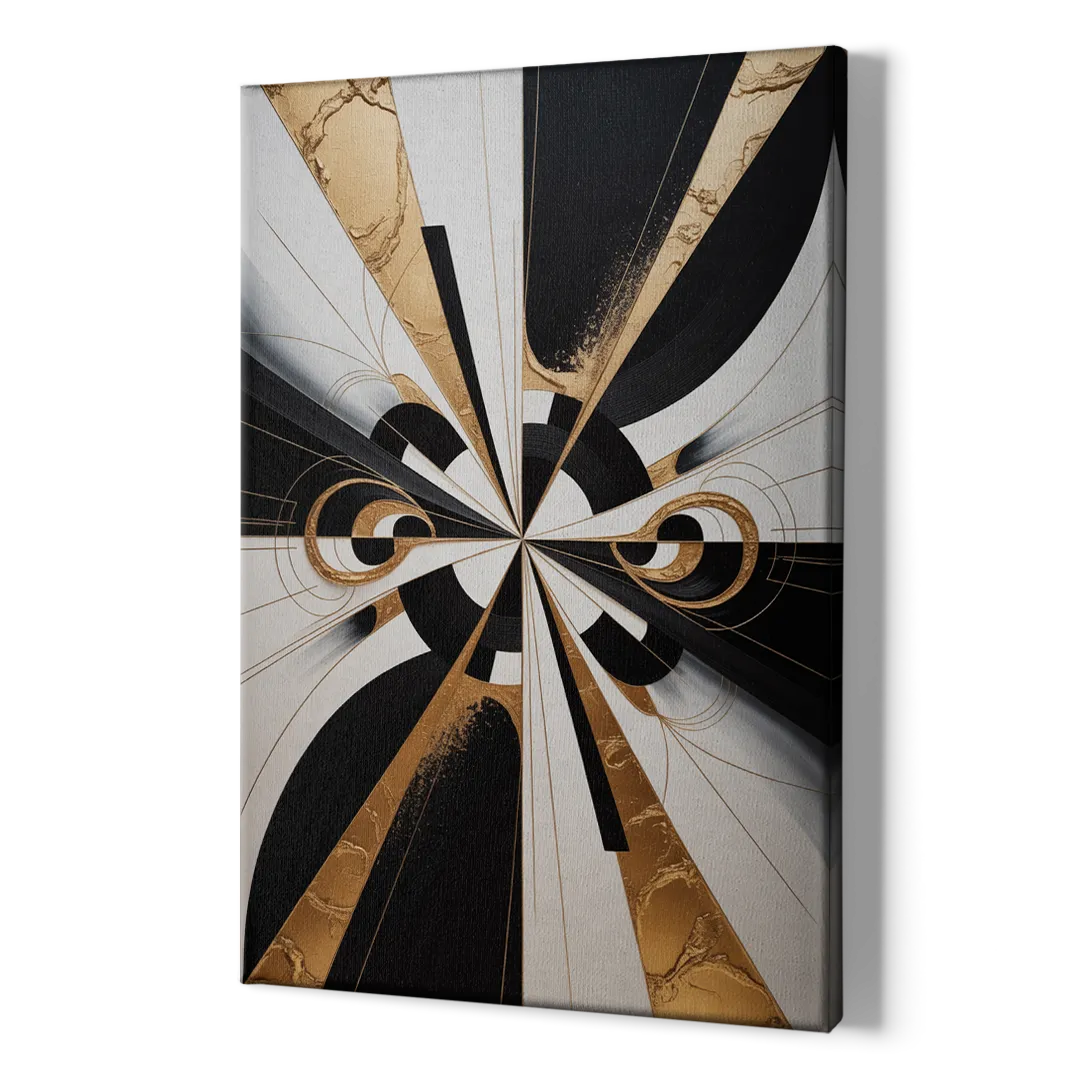 Elegant Luxurious Contrast Black White and Gold Abstract - Canvas Print Art Sides