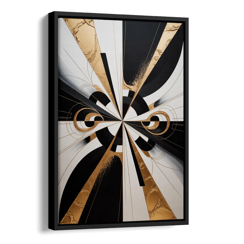 Elegant Luxurious Contrast Black White and Gold Abstract Side - Black Canvas Wall Art