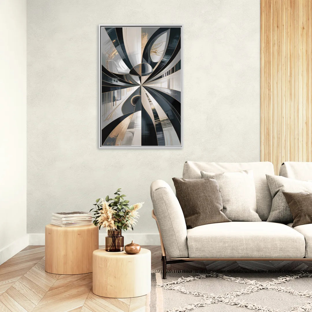 Elegant Mystery Black and Grey Abstract - Living Room White Frame Canvas