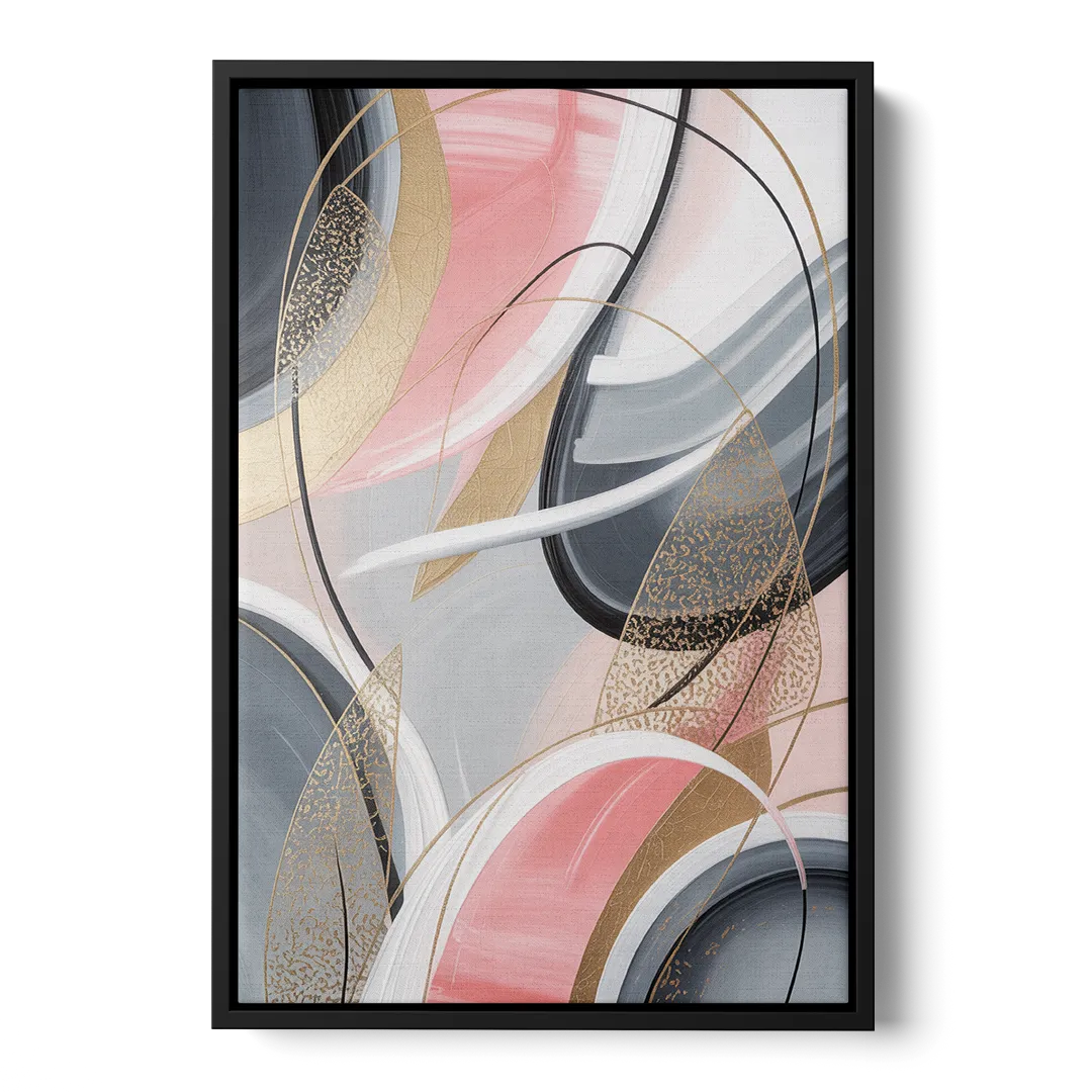 Elegant Opulence Pink and Grey Abstract - Black Frame Canvas