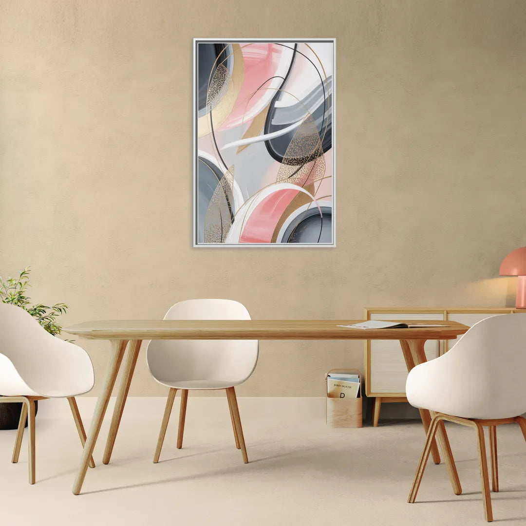 Elegant Opulence Pink and Grey Abstract - Living Room White Frame Canvas