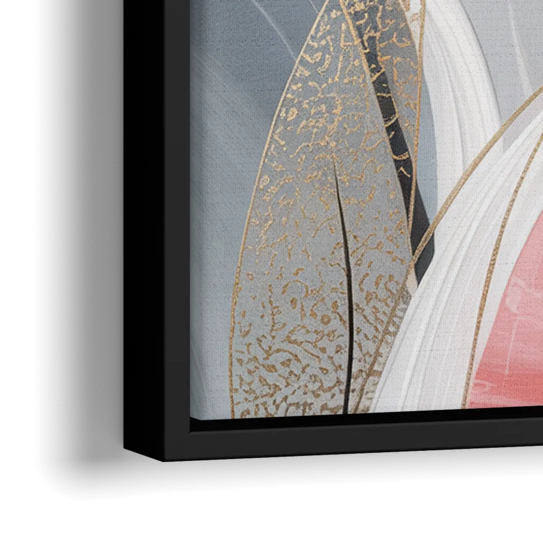 Elegant Opulence Pink and Grey Abstract - Close-Up Black Frame Canvas