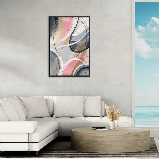 Elegant Opulence Pink and Grey Abstract - Living Room Black Frame Canvas