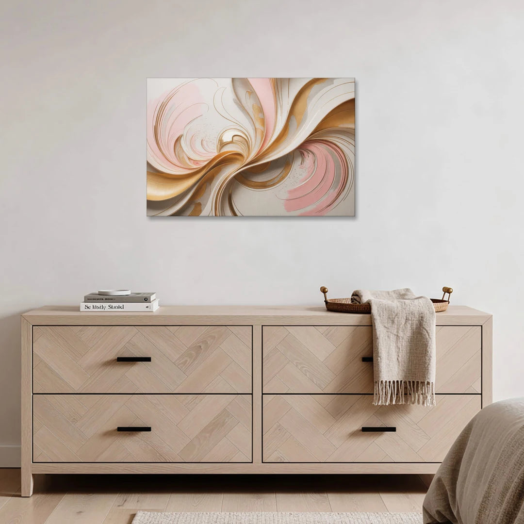 Elegant Radiance Pink and Gold Abstract - Canvas Wall Art - Coffee Table - 36x24