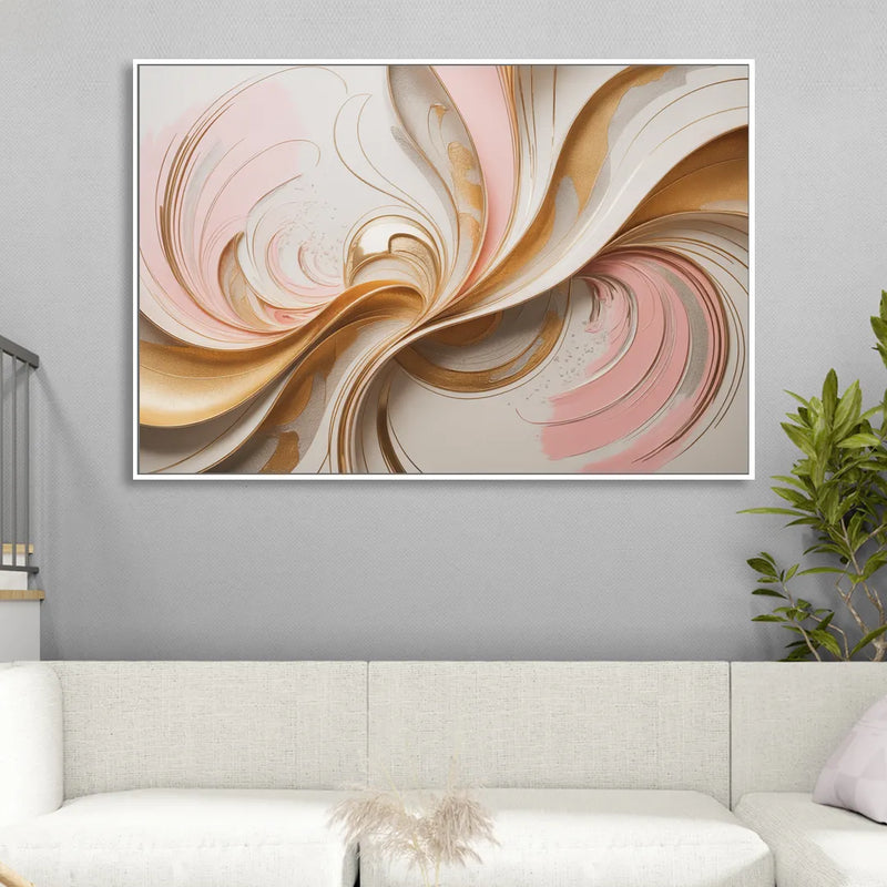 Elegant Radiance Pink and Gold Abstract Living Room - White Canvas Wall Art