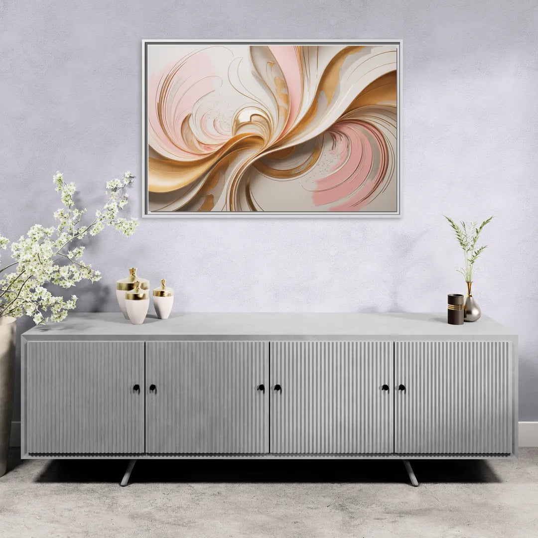 Elegant Radiance Pink and Gold Abstract - Living Room White Frame Canvas