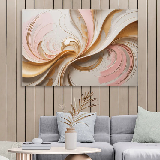 Elegant Radiance Pink and Gold Abstract Living Room - Canvas Wall Art