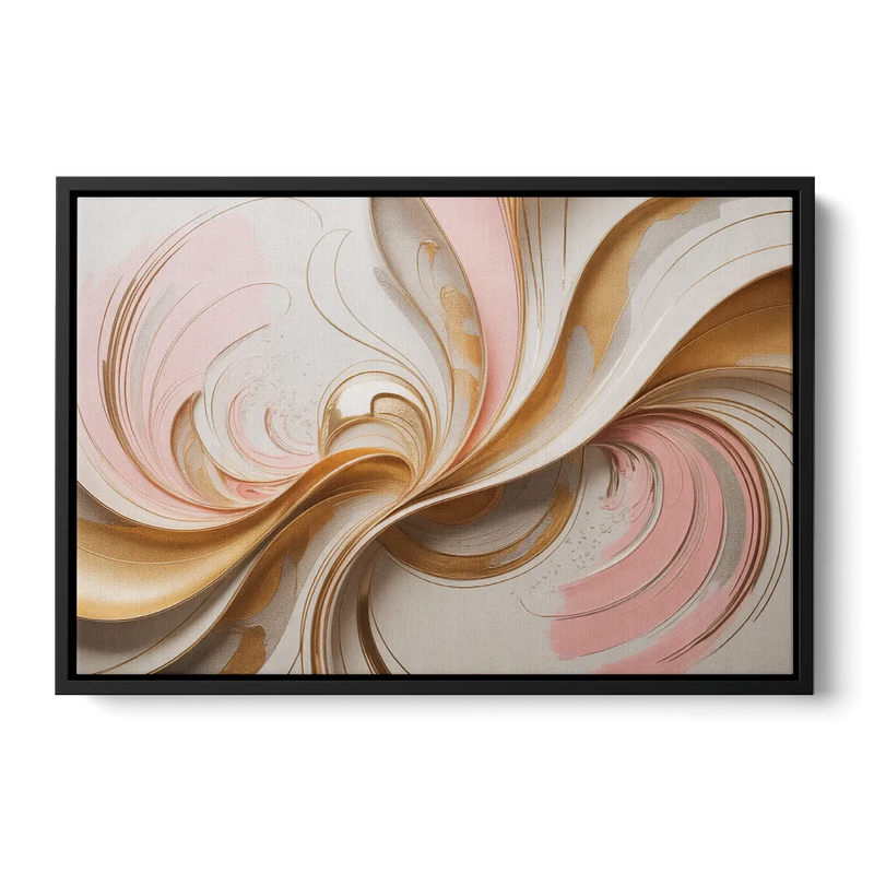 Elegant Radiance Pink and Gold Abstract Front - Black Canvas Wall Art