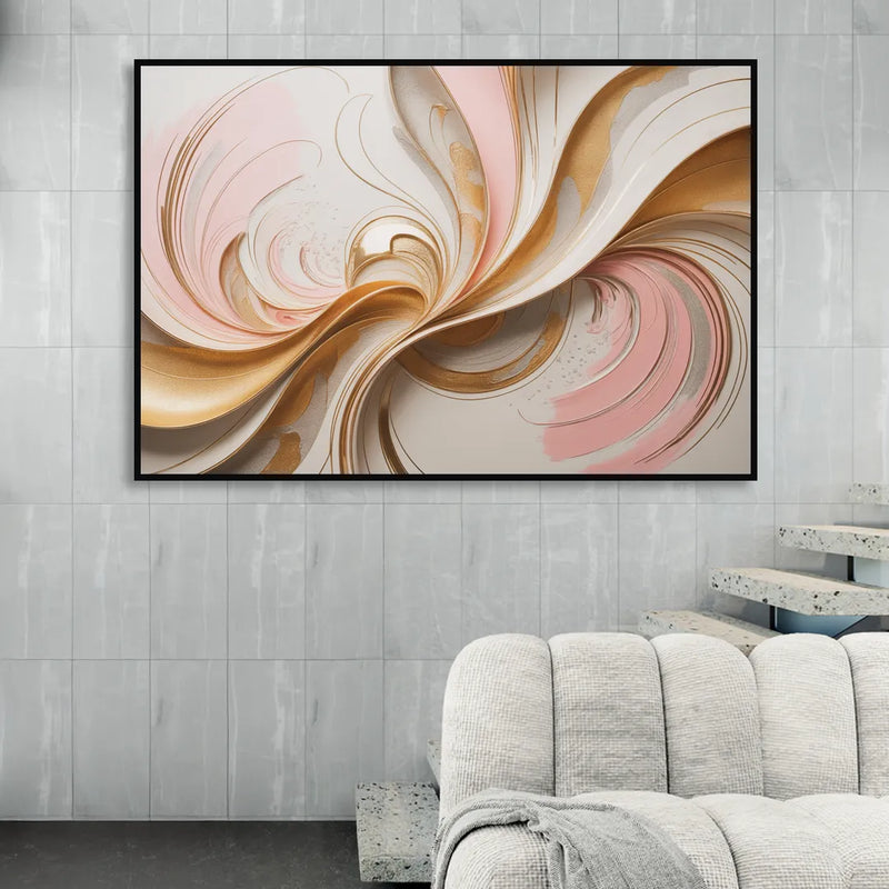 Elegant Radiance Pink and Gold Abstract Living Room - Black Canvas Wall Art