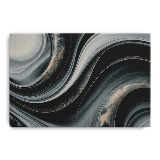 Elegant Ripples Black and Grey Abstract - Canvas Wall Art