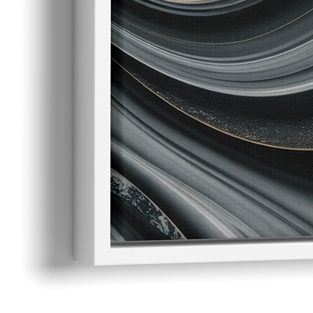 Elegant Ripples Black and Grey Abstract - Close-Up White Frame Canvas