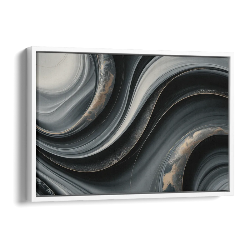 Elegant Ripples Black and Grey Abstract Side - White Canvas Wall Art