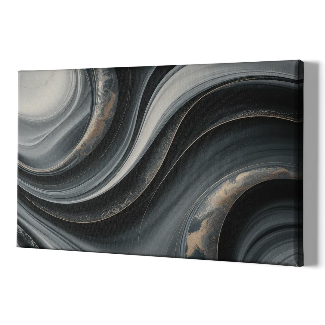 Elegant Ripples Black and Grey Abstract - Canvas Print Art Sides