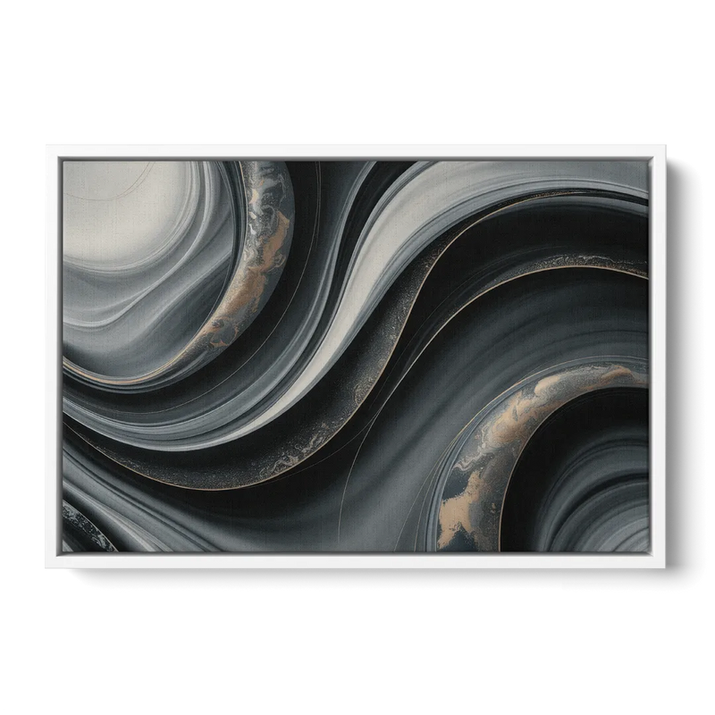 Elegant Ripples Black and Grey Abstract Front - White Canvas Wall Art